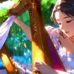 Moonlit Girl Playing Harp