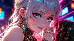 Neon Lights Reflection Anime Girl