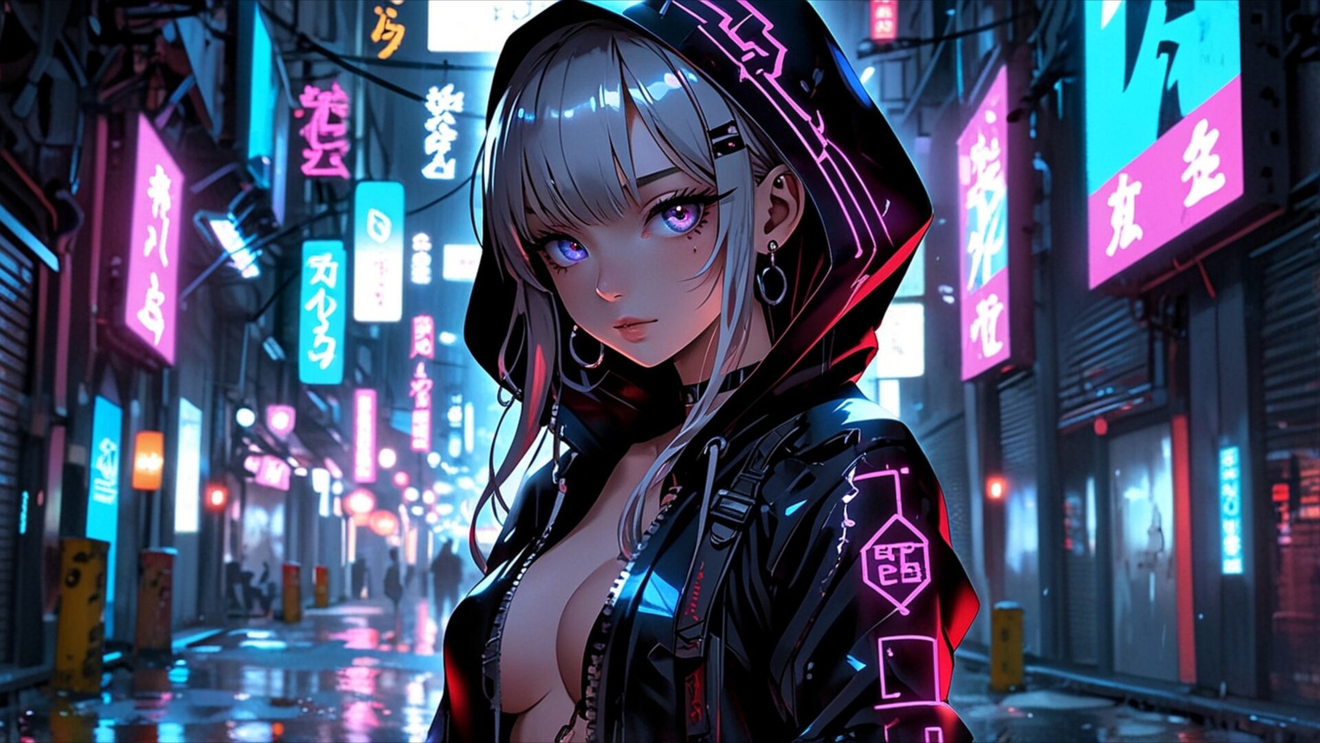 neon shadow runner wallpaper, anime, 4k anime wallpaper, anime aesthetic, anime night city, anime street lights, cyber city anime, cyberpunk anime girl, cyberpunk waifu, desktop, mobile, background