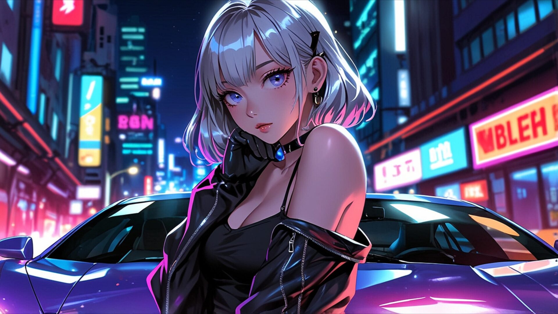 neon streets and midnight dreams wallpaper, manga, aesthetic anime, anime artwork, anime beauty, anime car wallpaper, anime girl, anime neon lights, anime night drive, desktop, mobile, background