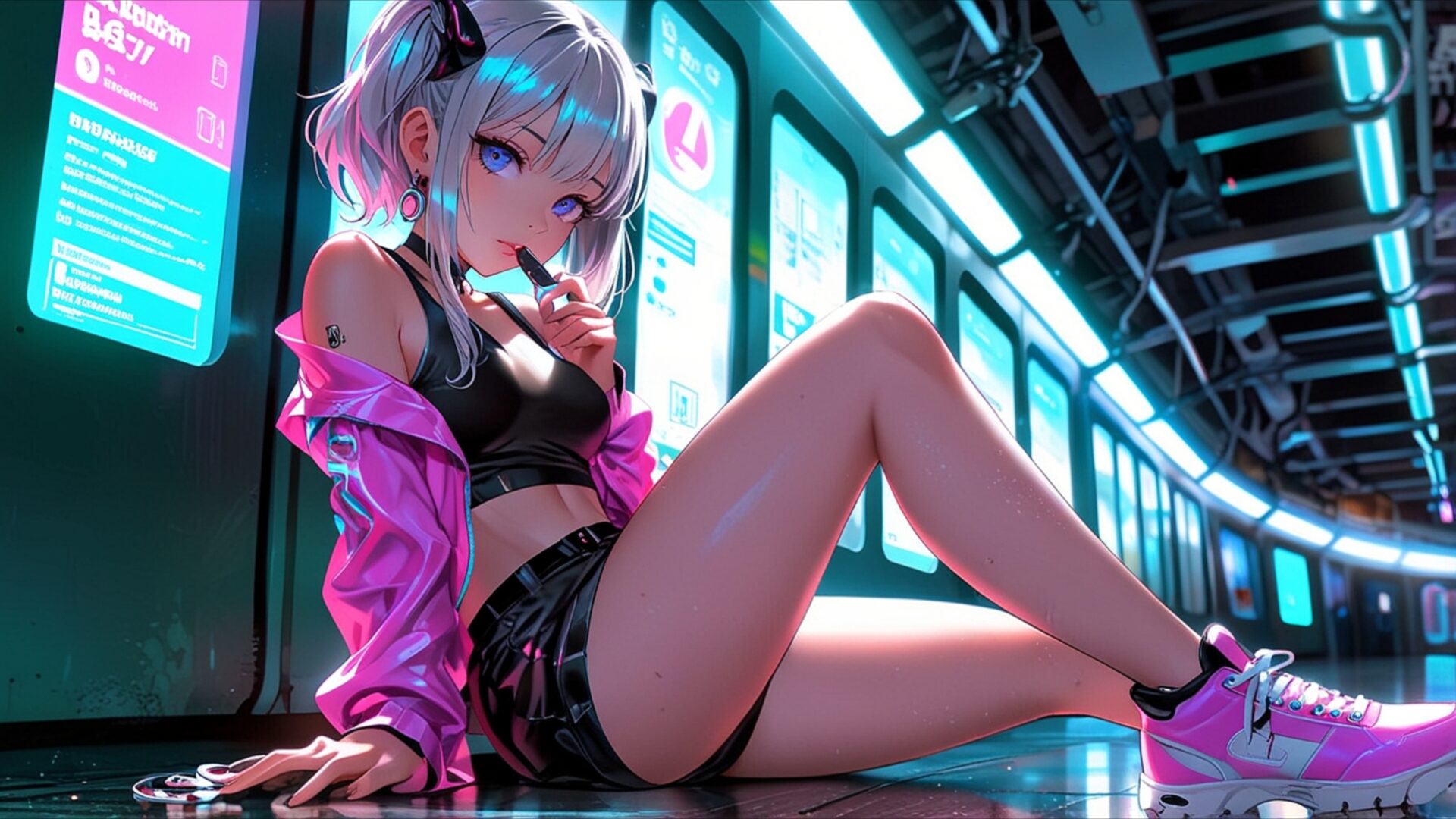 neon train ride electronic dance pop wallpaper, anime, ai music, anime aesthetic, anime art, anime edm, anime girl, anime music, anime wallpaper, desktop, mobile, background