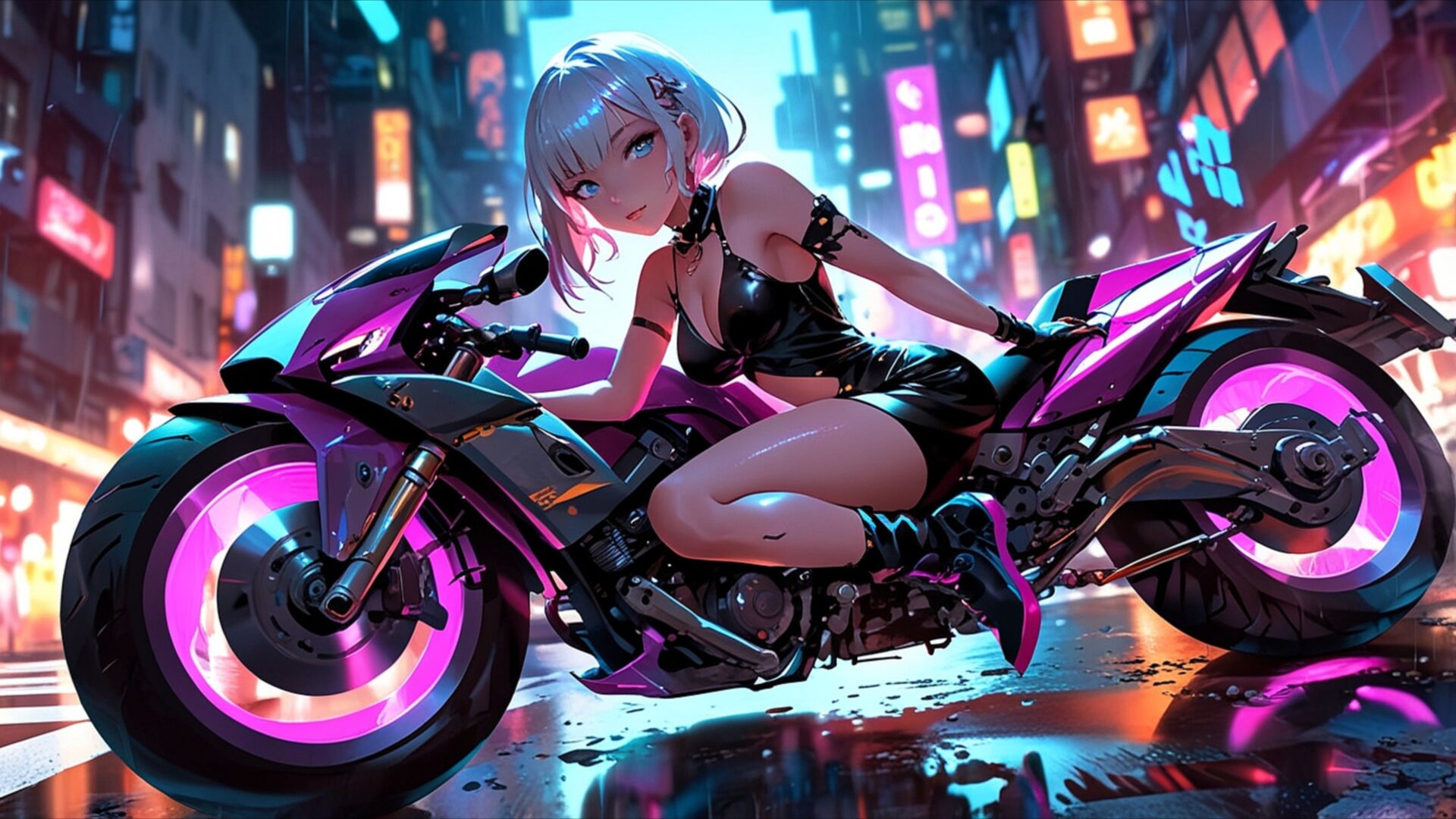 neon velocity night ride wallpaper, anime & games fantasy, anime motorcycle, anime rider, anime wallpaper, cyber city, cyberpunk girl, digital art, dreamwave, desktop, mobile, background