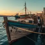 Old Wooden Fishing Boat Harbor View Nautical