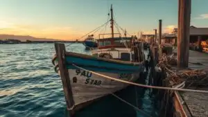 Old Wooden Fishing Boat Harbor View Nautical
