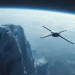 Orbital Survey Drone Above Icy Planet Ridge