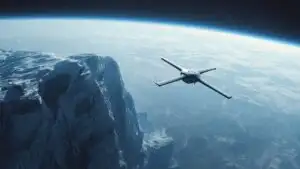 Orbital Survey Drone Above Icy Planet Ridge