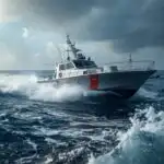Patrol Boat Racing Across Choppy Ocean Water