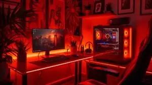 PC Gaming Setup With Orange RGB Theme