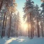 Pine Forest Snow Covered Ground Winter Sun