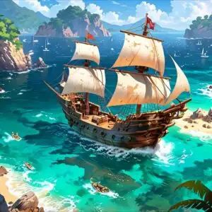 Pirate Ship Sailing Towards Hidden Cove