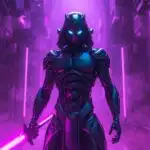 Quantum Samurai Android in Dim Purple Alley