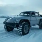 Retro Snow Cat Vehicle on an Icy Arctic Glacier