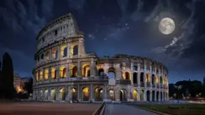 Rome Colosseum Under Full Moon