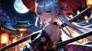 Samurai Girl Moonlit Night