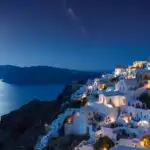 Santorini Full Moon Over White Village