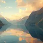 Serene Norwegian Fjord Reflection at Sunset