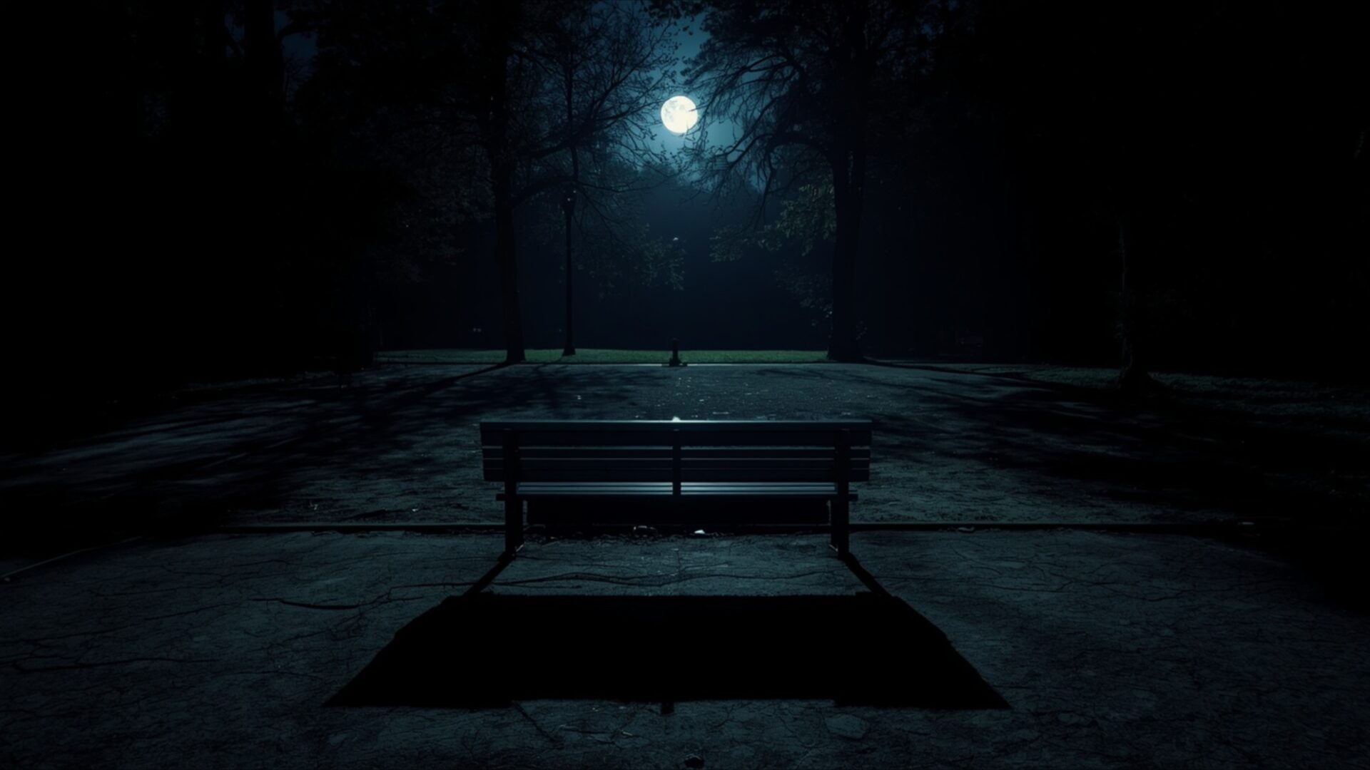 shadows over empty bench wallpaper, dark & moody, bench, mood, night, park, shadow, silence, desktop, mobile, background