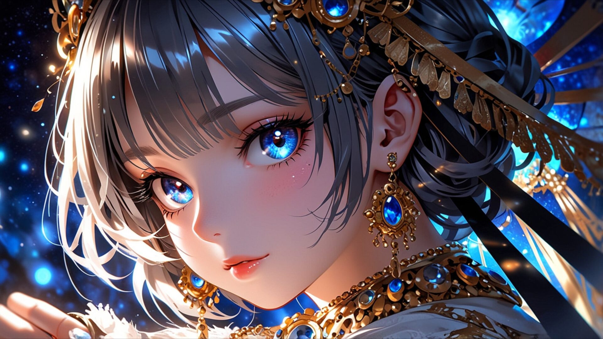 stars beyond the horizon wallpaper, anime & games fantasy, anime 4k wallpaper, anime beauty, anime fantasy art, anime galaxy, anime illustration, anime night sky, blue aesthetic, desktop, mobile, background