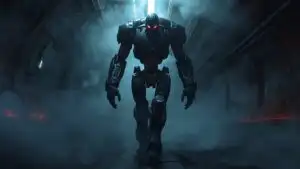 Steel Reaper Bot Walking Through Vapor Tunnels