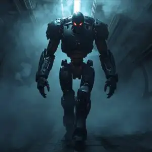 Steel Reaper Bot Walking Through Vapor Tunnels