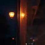 Street Light Reflected on Glass