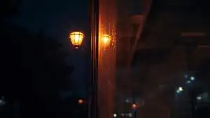 Street Light Reflected on Glass