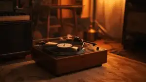 Vintage Vinyl Record Player On Rug