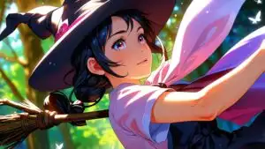 Witch Girl Flying Forest