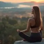Woman Doing Yoga Meditation Sunrise