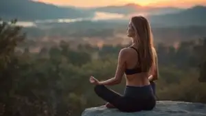 Woman Doing Yoga Meditation Sunrise