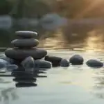 Zen Minimalist Stone Arrangement Water Reflection