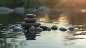 Zen Minimalist Stone Arrangement Water Reflection