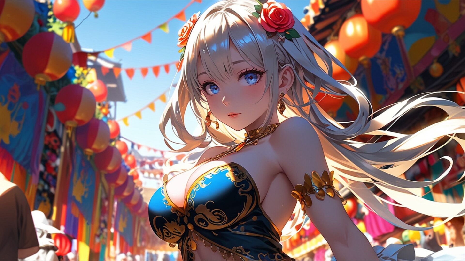 lantern festival beauty wallpaper, manga, aesthetic anime, anime artwork, anime beauty, anime festival girl, anime girl, anime portrait, colorful lanterns, desktop, mobile, background