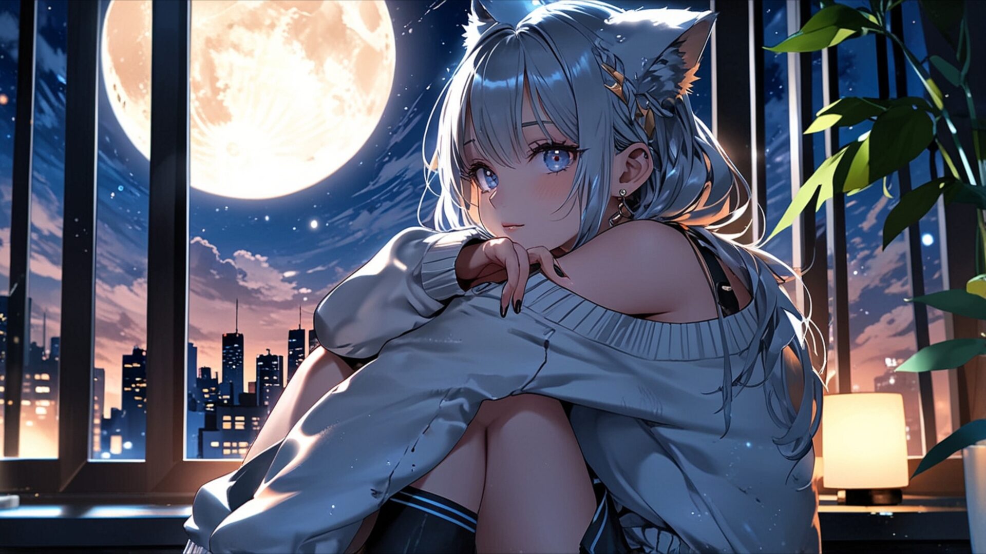 moonlight cat girl anime wallpaper, anime & games fantasy, anime bedroom wallpaper, anime desktop wallpaper, anime girl by window, anime moon wallpaper, anime wallpaper 2k, anime wallpaper 4k, cat girl anime wallpaper, desktop, mobile, background
