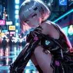 Neon Cyberpunk Girl at Train Station