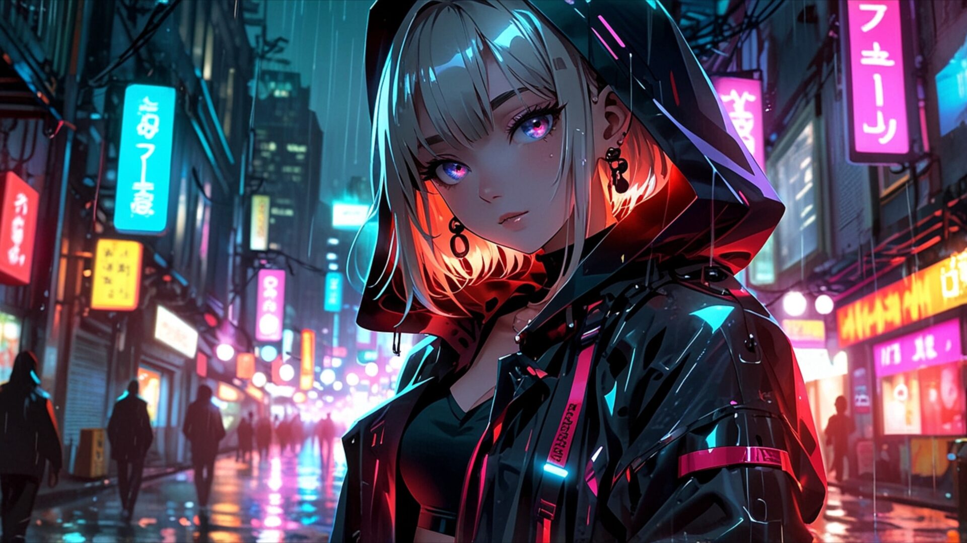 neon rain cyberpunk girl wallpaper, anime, anime city lights, anime girl in city, anime girl portrait, anime wallpaper 2k, anime wallpaper 4k, cyberpunk aesthetic, cyberpunk anime wallpaper, desktop, mobile, background