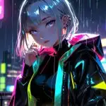 Neon Rain Cyberpunk Girl Anime