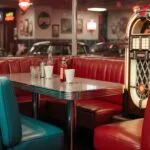 50s Diner Jukebox Booth Chrome Red Teal Aesthetic
