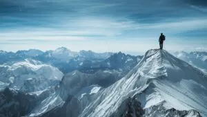 A Lone Climber on an Icy Ridge