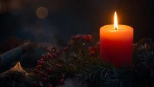 Advent Candle Flickering in Evening