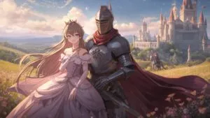 Anime Princess Hugging a Knight