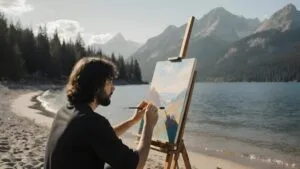 Artist Painting by the Seaside