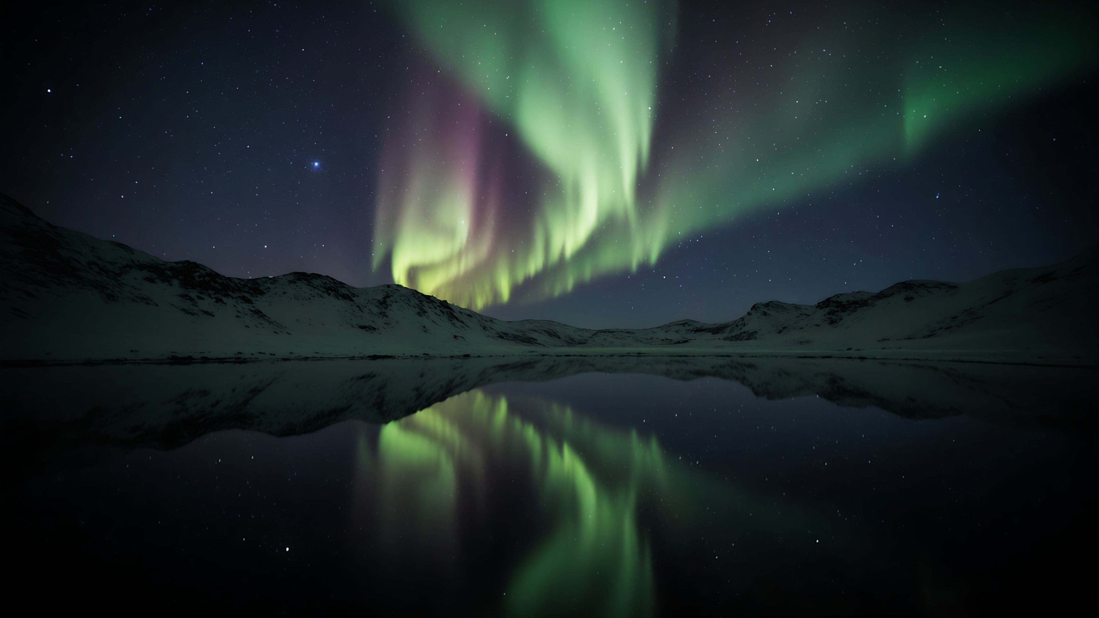 Aurora Borealis Reflection Night Sky Celestial Art Wallpaper 4K UHD
