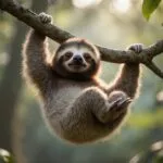 Baby Sloth Hanging from Tree Branch
