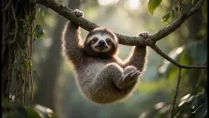 Baby Sloth Hanging from Tree Branch