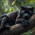 Black Panther Resting on a Tree Limb