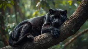 Black Panther Resting on a Tree Limb