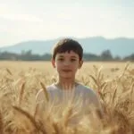 Boy Standing in Wheat Field