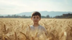 Boy Standing in Wheat Field