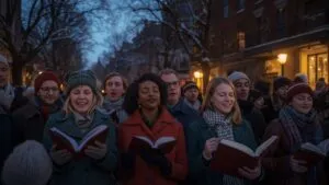 Carolers in the Street at Dusk